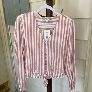 Pink Rose Vintage - Pink and White Stripe Button Down Top